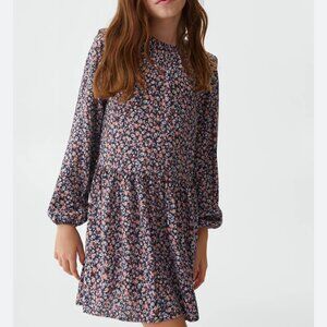 MNG Mango Girls Floral Print Dress Size 8 Long Sleeves Lightweight Spring Summer
